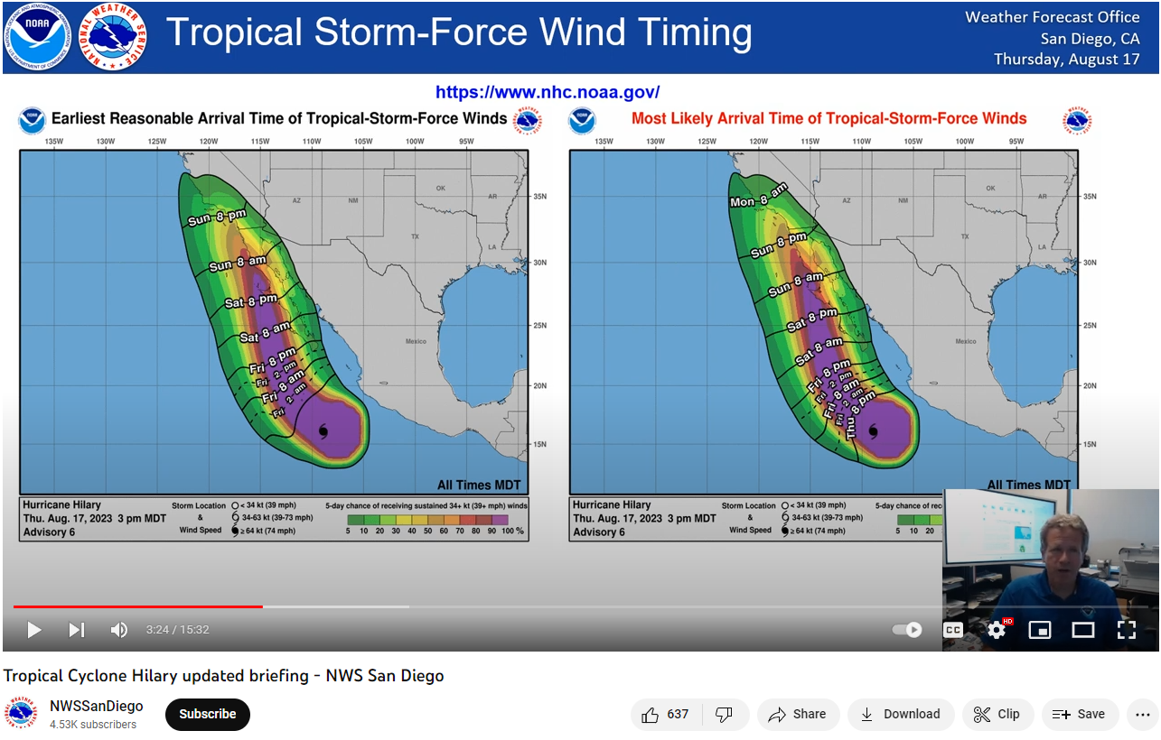 Tropical Cyclone Hilary updated briefing – NWS San Diego, Alex Tardy